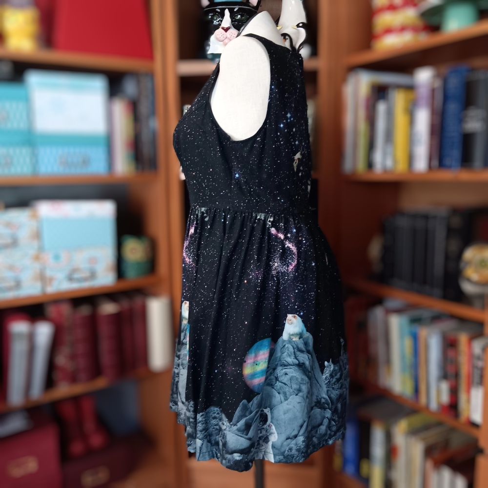 Modcloth "Take Up Space" Fit and Flare Cats Kittens in Space Dress - Picture 6 of 14